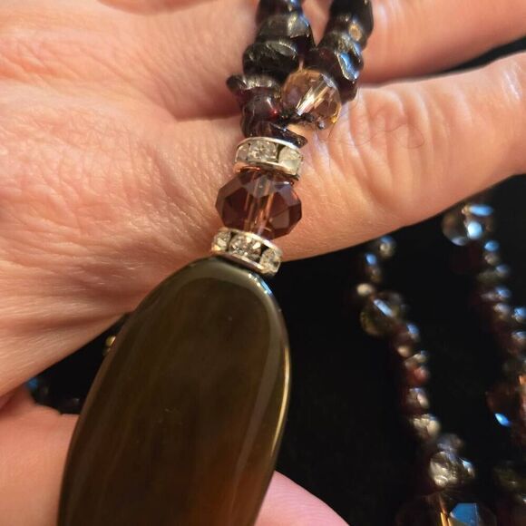 NWOT Stone  Glass Bead Long Necklace Purple Brown - Picture 7 of 8